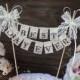 BEST DAY EVER Lace Cake Topper Wedding Banner/ Burlap, lace and pearls, Vintage look