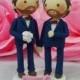 Gay Wedding Cake topper clay doll in Navy blue suit , Same sex same beard Clay Couple, clay figurine decoration, rings holder clay miniature