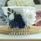 Blue White Wedding Silver Comb. Navy and White Leaf Hair Comb Bridesmaids Gift Blue Rustic Wedding. Something Blue Wedding, Shades of Blue