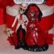 Custom Halloween RED HOT Love Never Dies Bride Groom Day of the Dead Gothic Wedding Cake Toppers- Romantic Skeleton Figurines-CRB5