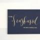Husband Wedding Day Card - navy with gold calligraphy 