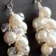 Bridal Earrings, White Pearl and Swarovski Crystal Cluster Earrings, Clear Aurora Borealis Crystal Earrings, Sterling Silver Earwires