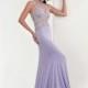 Gorgeous Tulle & Chiffon High Collar Neckline Sheath Evening Dresses with Beadings - overpinks.com