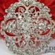 Pretty Art Deco Rhinestone Brooch Pin-  Crystal Brooch Embellishment for Wedding Bouquets Cakes Sash Bridal Accessories 58mm 015083