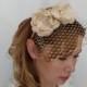 Gold Flower Headband, Gold Headband, Gold Bridal Headpiece, Gold Bridal Headband, Gold Birdcage Veil, Big Flower Headband