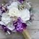 Silk Wedding Bouquet - Purple Wedding Bouquet, Purple Silk Bouquet, Wedding Bouquet, Large Bouquet