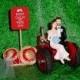 Tractor Farm County Outdoor Rustic Couple on Groom Wedding Cake Topper - Bride with Blue Flowers Themed  Mr Loves Mrs - REDTStyle3A