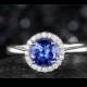 1.01ctw Round Tanzanite Engagement ring,VS Diamond Promise Ring,14K White Gold,Halo Bridal Ring,wedding band,Blue Gemstone ring,3A Stone