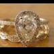 Diamond Ring Set, Diamond Engagement Rings Set, 14K Yellow Gold, Diamond Engagement Ring, Vintage Halo Ring, Art Deco Engagement