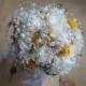 Bridal Bouquet, Artificial Flowers, Sola Flowers, White linen,Dried Flowers, White Beads, Glamour Wedding, Romantic Weddings Hollywood Chic