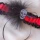 Gothic Wedding Garter Skull Black Red Feather Double Looped Punk