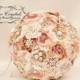 Brooch bouquet. Shabby Chic bouquet. vintage gold, peach, ivory, pink and lace.