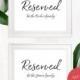 Reserved For Family-Printable Stylish Hand Lettered Wedding Sign-DIY Calligraphy Reserved for the Bride's Family-For the Groom's Family