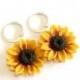 Yellow sunflower dangle earrings - floral long drop earrings, Yellow Sunflower, Wedding Earrings, Sunflower Bridesmaid Earrings