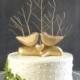 Gold Wedding Topper, Gold Cake Topper, Tree Wedding Topper, Love Bird Cake Topper and Gold Wedding Gift/ Wooden Anniversary
