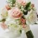 Peach Wedding Bouquet, Boho Bouquet, Silk Wedding Bouquet, Bouquet, Pink, Blush, Greenery, Silk Flower Bouquet, Bridal Bouquet, Bouquet