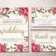 Floral Wedding Invitation, Printable Wedding Invitation Suite, Pink & Gold Boho Wedding Invitation Set, Spring Summer Wedding Invite