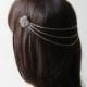 Silver Wedding Headpiece -  Bridal Hair Jewellery with drapes - Chain Headpiece - UK