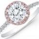 2.30 Ct SIMULATED DIAMOND Round Cut Engagement Ring Halo 14k White and Rose Gold Bridal Band