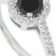 Black Diamond 1.55CT Engagement Ring Pave Halo 14K White Gold Size 4-9