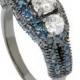 1.75CT Blue & White Diamond Engagement 3 Stone Vintage Antique Black Gold Ring Size 4-9