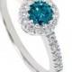Blue Diamond Engagement Halo Ring 14K White Gold Vintage Antique Style Size (4-10)