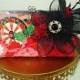 Vintage Kimono / Bridesmaid Clutch / Wedding Clutch / Japanese Kimono / Asian Influence Wedding / Red Handbag