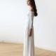 Off-The-Shoulder Bridal Ivory Floral Lace Long Sleeve Maxi Dress 1119