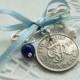 Something Old, New, Borrowed Blue Wedding Charm - Vintage Lucky Sixpence Bridal Gift - Garter - Buttonhole or Bouquet Charm