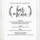 Wedding Bar Menu Sign, Printable Sign Template, Rustic Drink Menu, Instant Download, Editable Text, PDF Template, Digital File