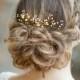 Leaf bridal hair pins Gold leaf wedding hair pins Bridal wedding hair pins decorated leaves Gold leaf headpiece Pearl bridal hair pins