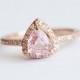 Peach Sapphire Ring, Peach Sapphire Engagement Ring, Pink Sapphire Ring, Halo Diamond Ring, Rose Gold Engagement Ring, Rose Gold Sapphire
