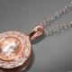 Cubic Zirconia Rose Gold Necklace Crystal Halo Wedding Necklace Bridal Crystal Necklace CZ Rose Gold Pendant Bridesmaid Bridal Jewelry