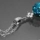 Blue Zircon Crystal Necklace Dark Teal Sterling Silver Necklace Wedding Blue Zircon CZ Crystal Pendant 10mm Blue Zircon Fireball Necklace