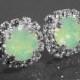 Chrysolite Green Opal Crystal Halo Earrings Swarovski Chrysolite Rhinestone Studs Light Green Bridesmaids Earrings Green Opal Halo Earrings