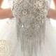 Champagne teardrop cascading BROOCH BOUQUET. Ivory royal glamour jeweled bling wedding bridal bouquet