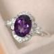Purple amethyst ring, sterling silver, oval cut engagement ring