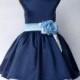 Navy Blue Flowergirl Dress, Chiffon flower girl Dress, Lace Dress for Girl, Dark Blue flowergirl dress, Wedding junior bridesmaids dress