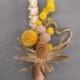 Dried Floral Rustic Wedding Boutonniere, Buttonhole, Thistle ,Craspedia, Mimosa, Heart, Everlasting Keepsake