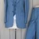 1970s-80s Mens/Young Mens Blue 3 Piece Pinstripe Suit/Mens Suits/ Blue Vest/Wide Leg Trousers/ Slim Cut Suitcoat/Vtg 3 Piece Suits Size XS-S