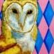 Blue and Pink Diamond Owl (ORIGINAL ACRYLIC PAINTING) 8" x 10" by Mike Kraus