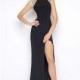 Black Cassandra Stone 77244A - Fitted Sleeveless Long High Slit Jersey Knit Open Back Dress - Customize Your Prom Dress