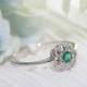 Victorian style daisy cluster diamond and emerld ring/ Daisy Ring/ Emerald Diamond Ring/ Flower Ring/ Wedding/ Engagement