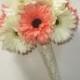 Gerbera Daisy Wedding Bouquet, Silk Wedding Bouquet, Gerbera Daisies,  Coral and White, Marsala Gerberas, Wedding Floral Package