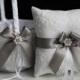 Gray Bearer Pillow & Lace Wedding Basket, off-white Gray wedding Flower Girl Basket   Ring Bearer Pillow, Gray Lace Bearer pillow basket set