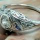 1920s engagement ring, 1920s Art Deco ring, Edwardian diamond jewelry, Old European cut diamond, 1920s diamond ring, Sapphire filigree ring
