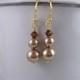 Mocha Crystal Bronze Pearl Drop Earrings,Bronze Swarovski Pearl Earrings,Bridesmaid Earrings, Gifts,  Bronze Pearls Mocha Crystal Earrings,