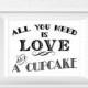 70% OFF THRU 1/14 All You Need Is Love And A Cupcake, 8x10 Cupcake Sign, wedding engagement party, dessert table sign, love and cupcakes