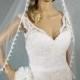 White Wedding Veil Fingertip, Lace and Glass Bead accessory, Lace Bridal Veil, Bridal Accessory, Crystal Veil, Floral Veil