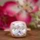 Cushion Halo Ring, Wedding Ring, Engagement Ring, Bridal Ring, Rose Gold Plated, Diamond Simulants, Sterling Silver